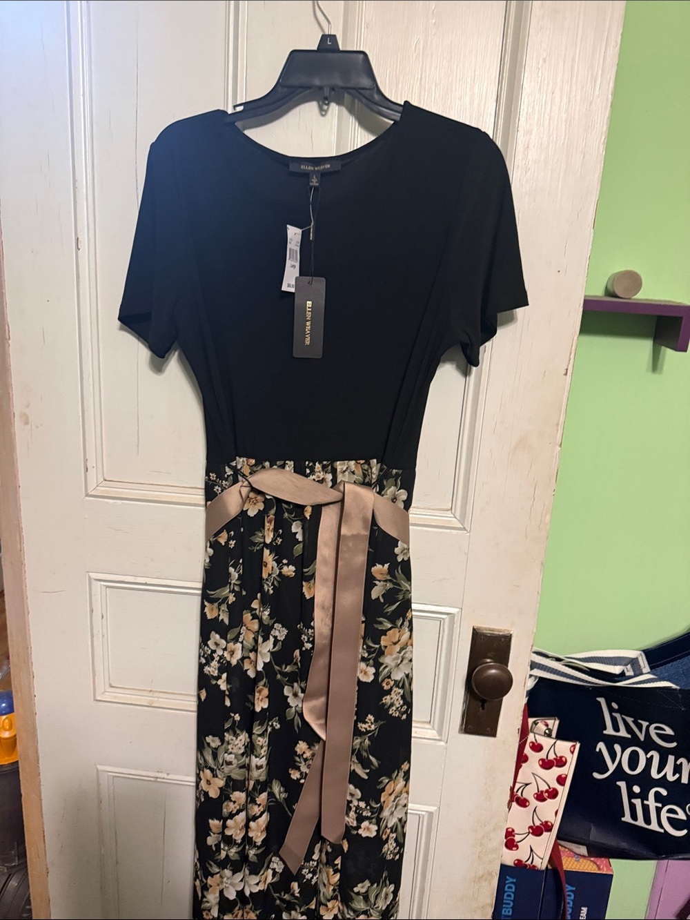 Black Floral Maxi Dress with Satin Tie Belt